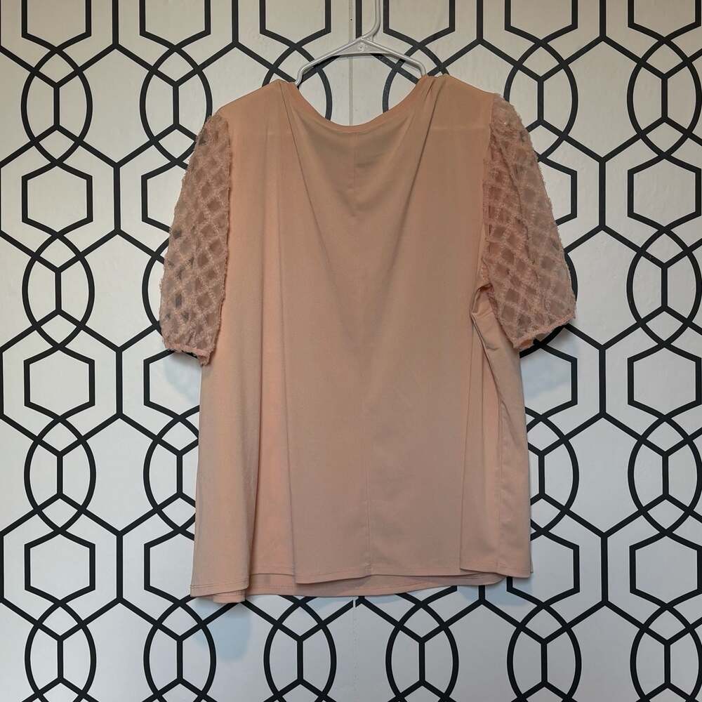 Cato Peach Blouse with Lace Puff Sleeves Size 22/24W